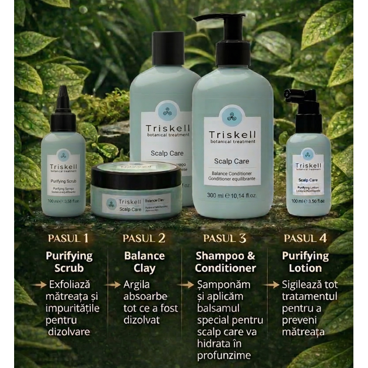 Tratament Profesional Antimătreață – Triskell Scalp Care Detox complet pentru un scalp curat, echilibrat și sănătos